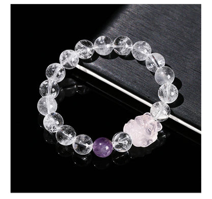 Natural Stone Rock Bead Women Sweet Pink Quartz Carved Healing Crystal Bracelets