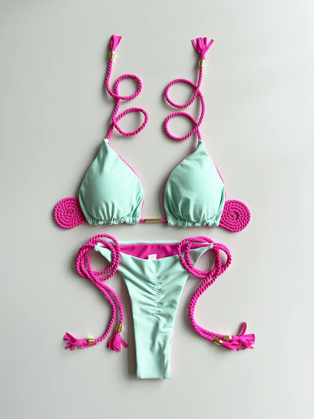 Sexy Separate Triangle Pure Color Rope Weaving Multicolor Bikini Swimsuit Suit