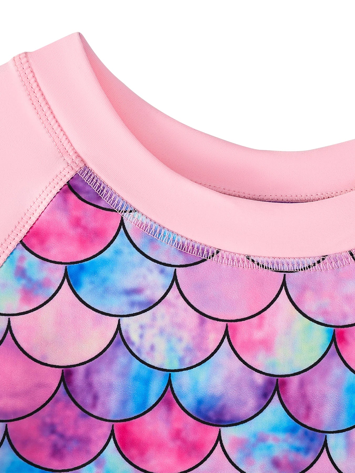 2pcs Kids Girls Short Sleeve Tops Swim Shorts Scale Print Patchwork Beach Bathing Swimwear