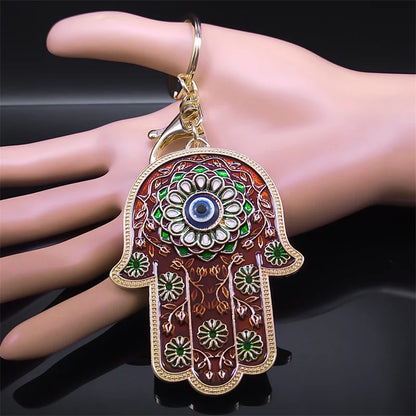 Hand Lucky Eye Hamsa Fatima Hands Flower Islam Turkey Blue Eyes Keychain Keyring Pendant
