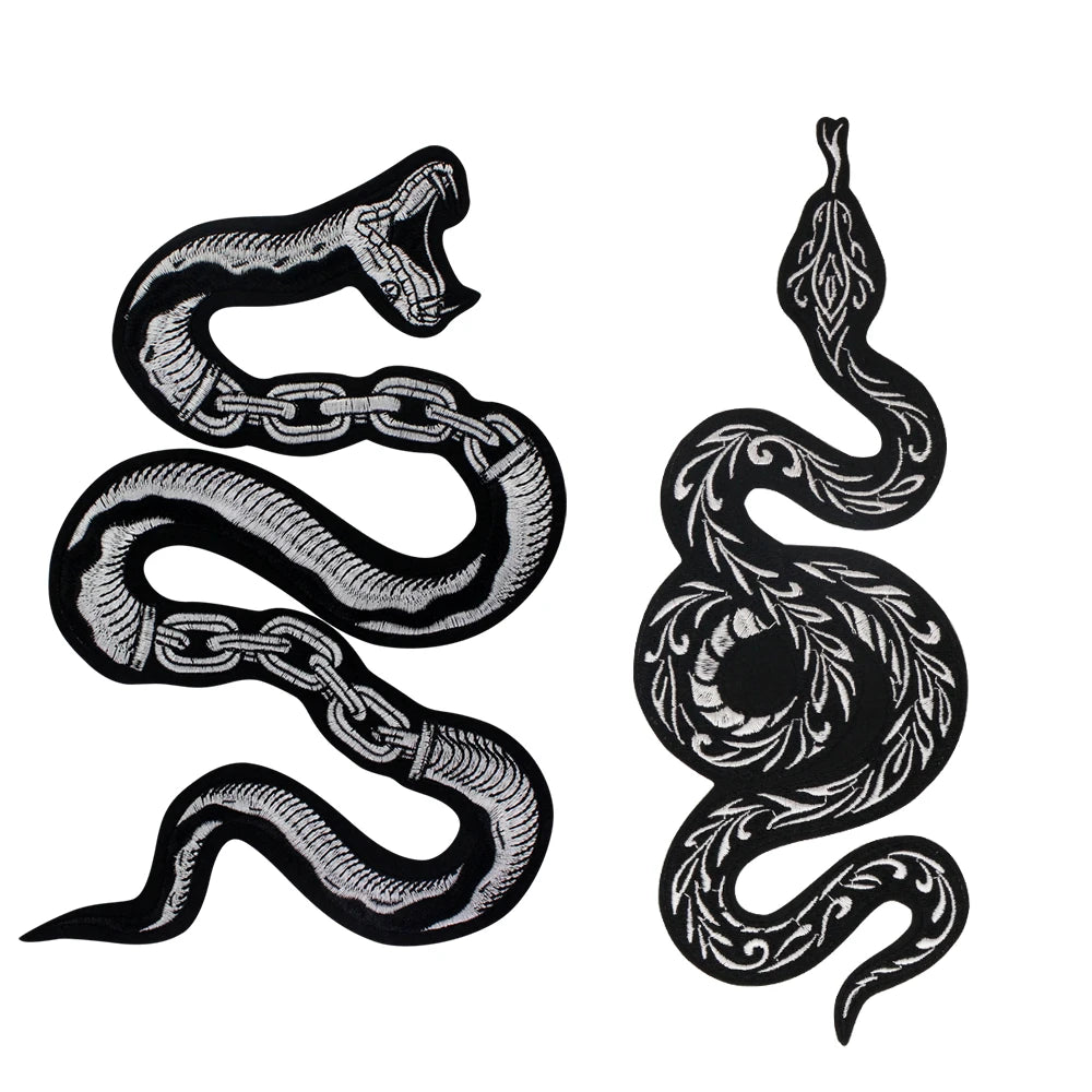 Large Black Snake Embroidery Tiger Maple Leaf Patches for Clothes Patch Stickers DIY Punk Badges for Iron-on Applique