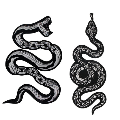 Large Black Snake Embroidery Tiger Maple Leaf Patches for Clothes Patch Stickers DIY Punk Badges for Iron-on Applique