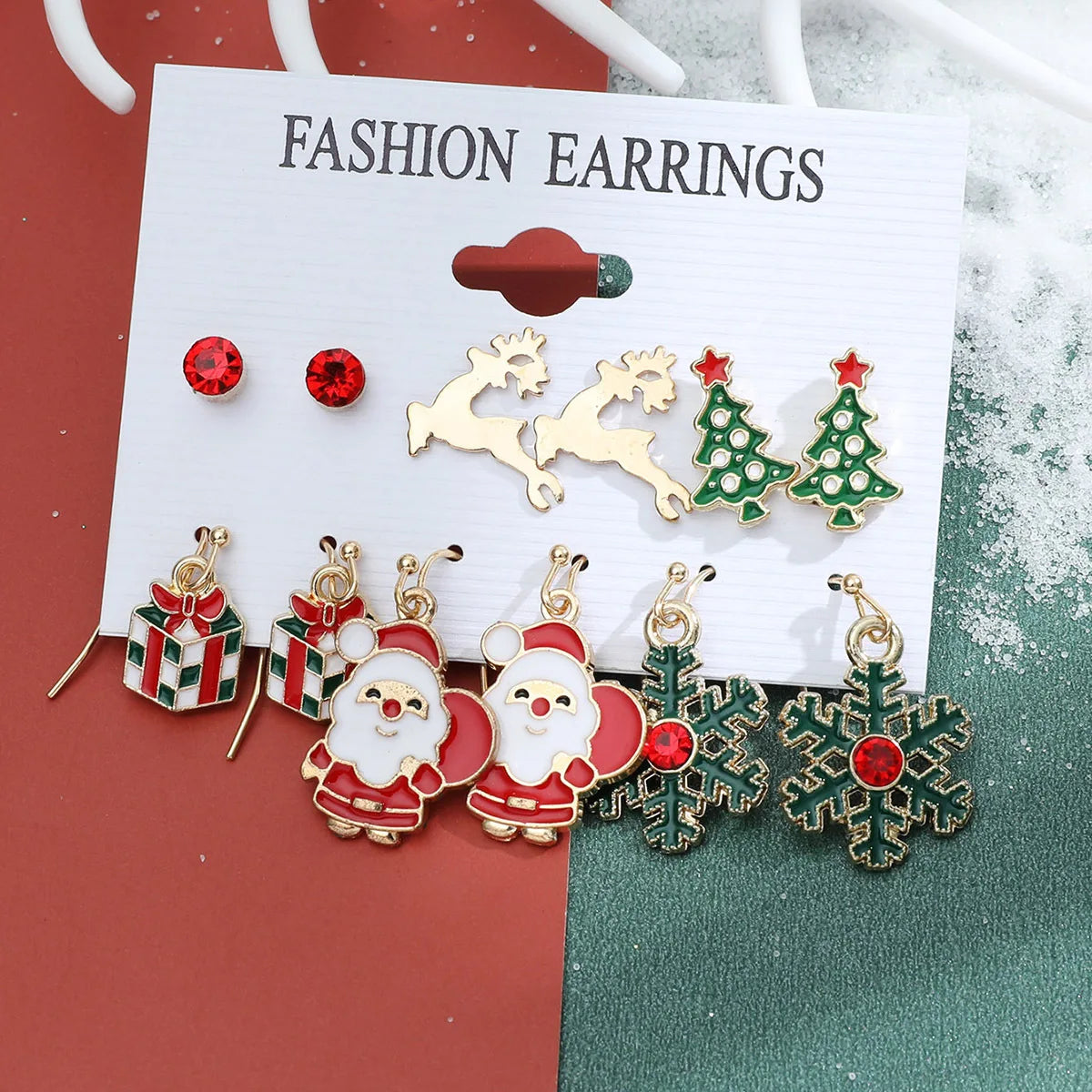 6 pairs/lot Kids Women Christmas Xmas Tree Elk Snowman Santa Claus Cute Stud Earrings Sets