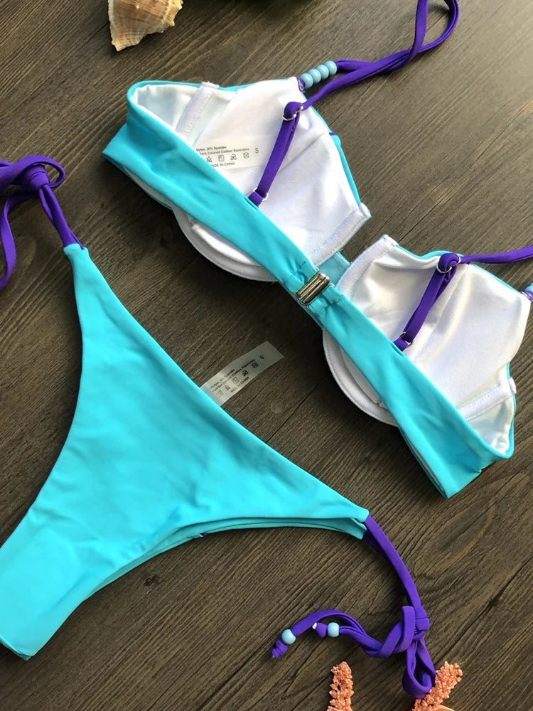 2pcs Push Up Women Micro Swimsuit Bandage Beach Wear Swimming Bikini