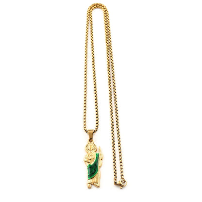 Women Men Stainless Steel Gold Color St. Jude Religious San Judas Tadeo Pendant Necklace