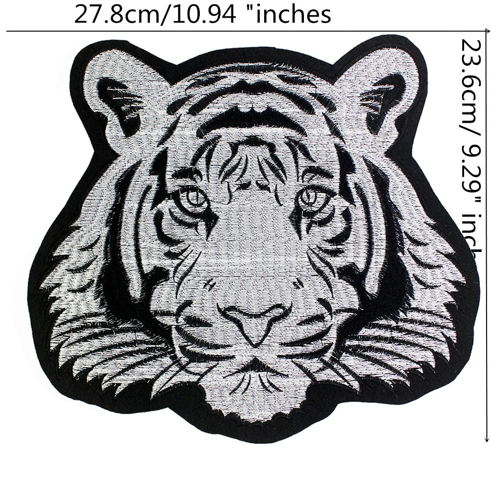 Large-size biker Punk Motorcycle Embroidered Tiger Skeleton Patch Appliques Iron on Patches Badge Clothes Sewing