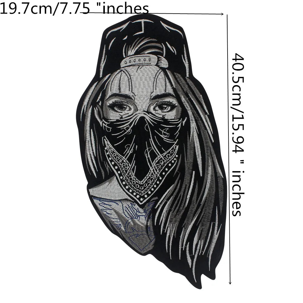 Veiled Girl Patch Large-Size Biker Stickers Embroidered Patch Appliques Iron on Patches Badge Clothes Sewing