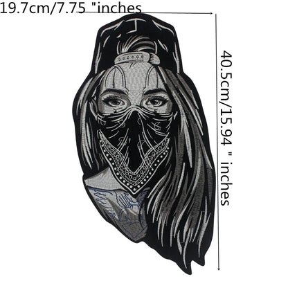 Veiled Girl Patch Large-Size Biker Stickers Embroidered Patch Appliques Iron on Patches Badge Clothes Sewing