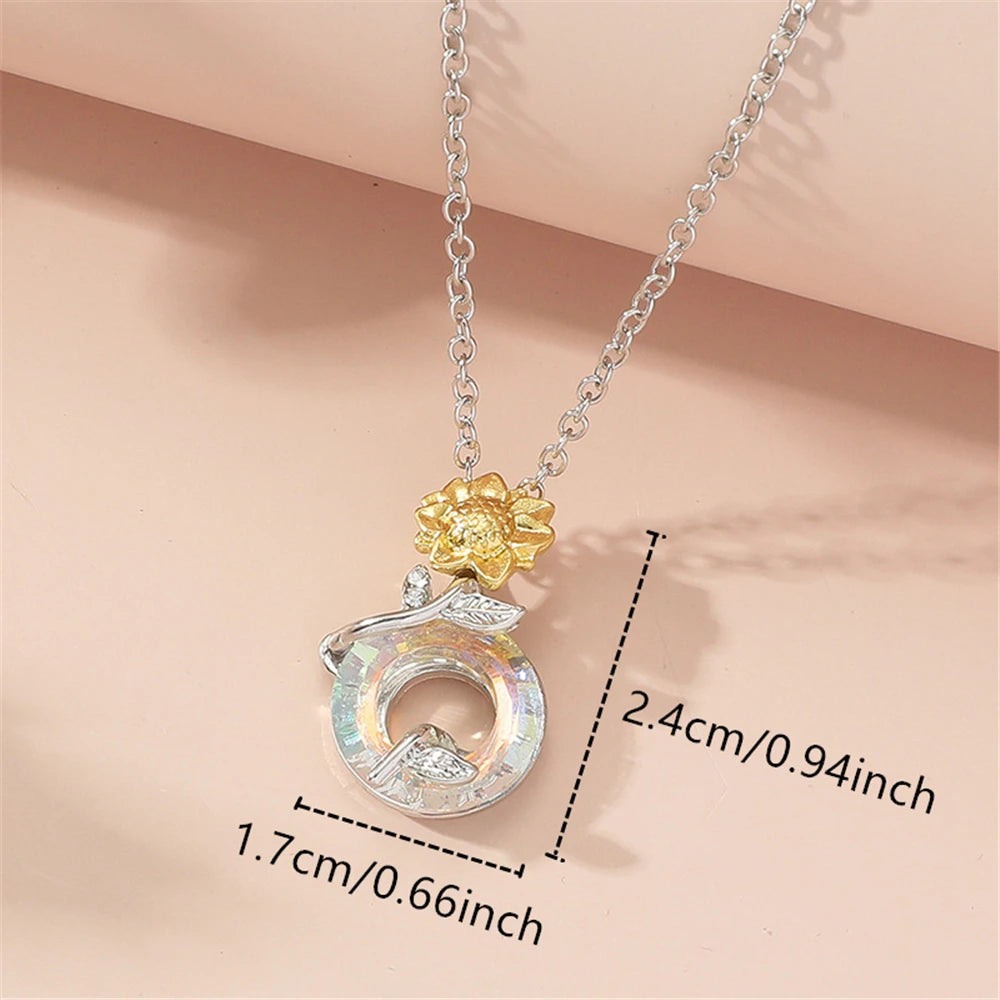 Women Luxury Colorful Round Crystal Winding Sunflower Pendant Necklace