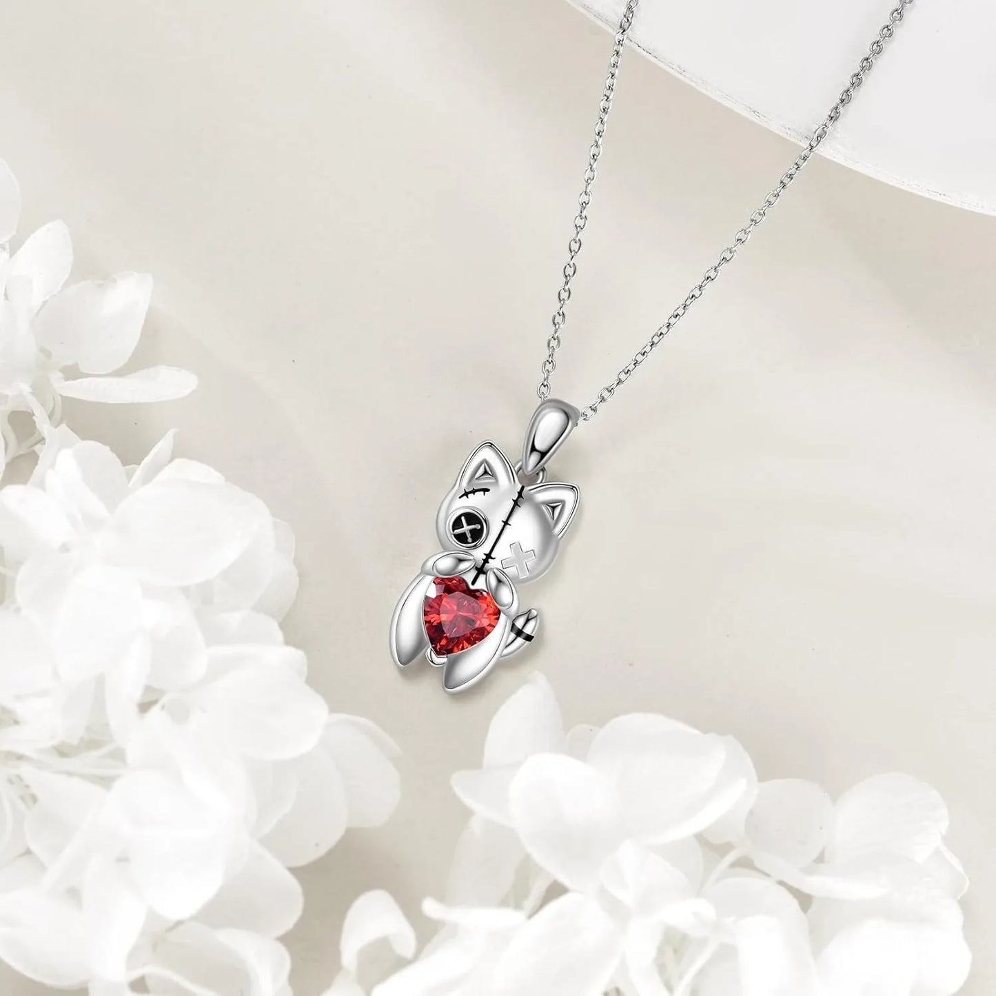 Women Fashion Halloween Creative Cat Voodoo Doll Red Heart Pendant Necklace