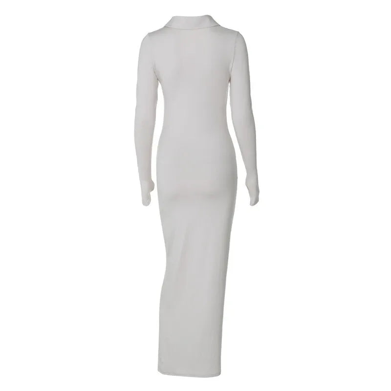 Women Long Sleeve Maxi Solid V Neck Slim Ruched Sexy Long Dress Fashion Dress