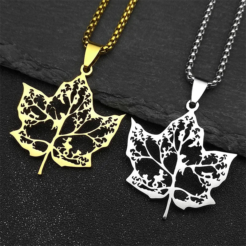 Tree Of Life Amulet Love Hollow Leaf Stainless Steel Gold Silver Color Chain Necklace Pendant