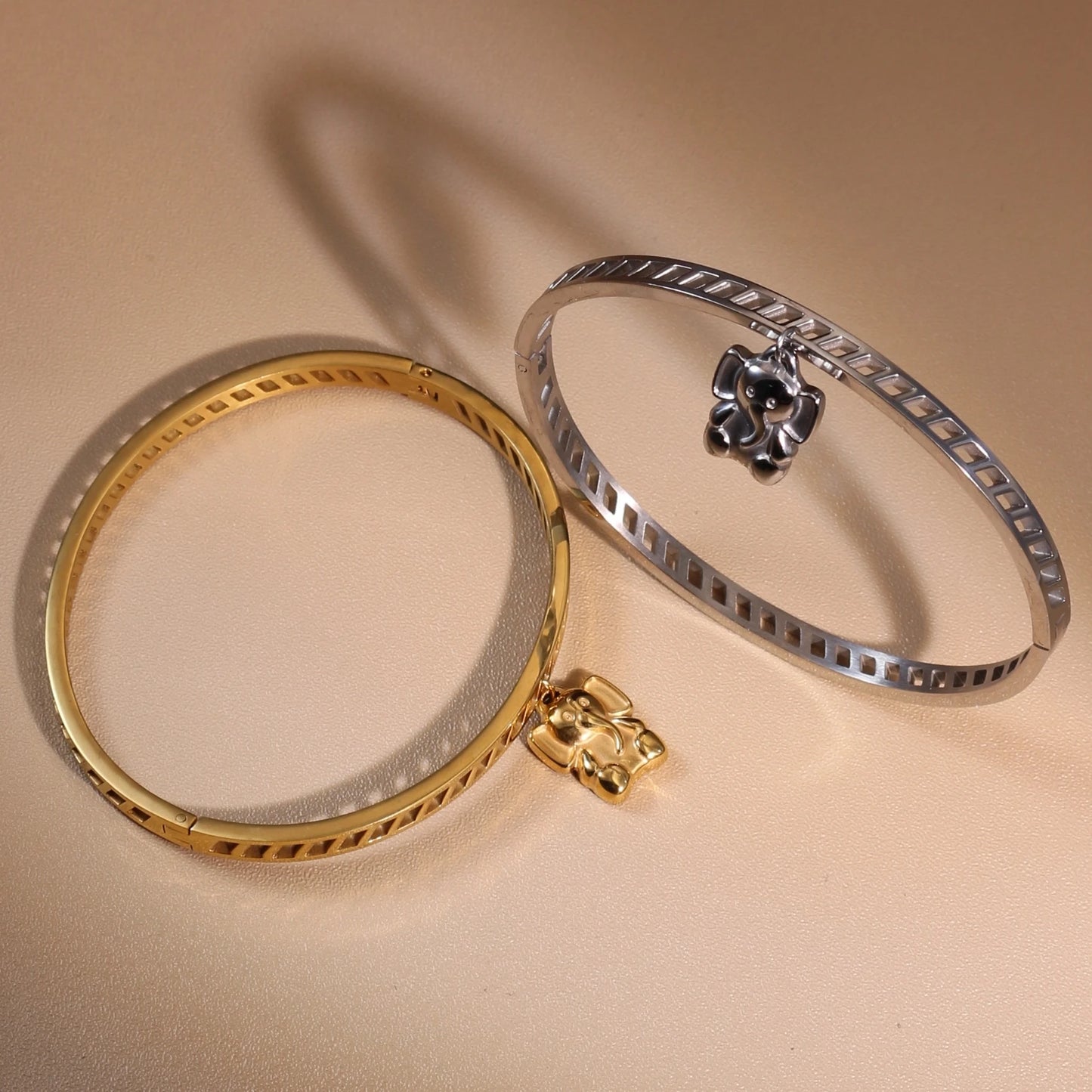 Small Elephant Hollow Stainless Steel 18K Gold Plated Bracelet Jewelry