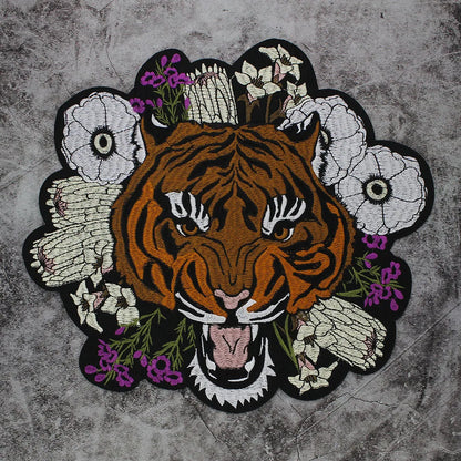 Large Size Biker Applique Fierce Tiger head Embroidery Patches Iron on for Clothes Animal Stickers Patch