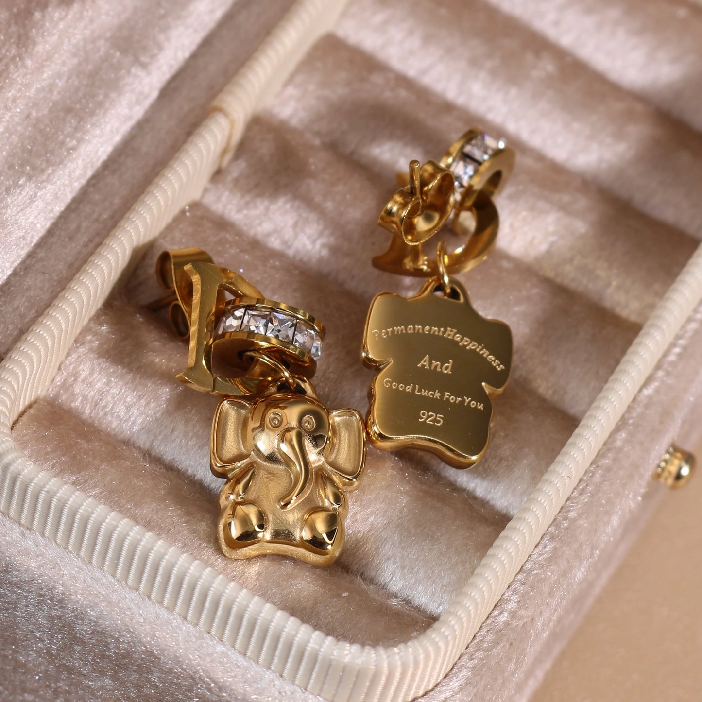 Crystal Stainless Steel 18k Gold-Plated Women's Elephant Eternal Earrings Gift