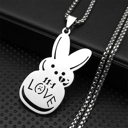 Women Men Kpop Lil Peep Rabbit Sad Stainless Steel Chain Necklace Pendant