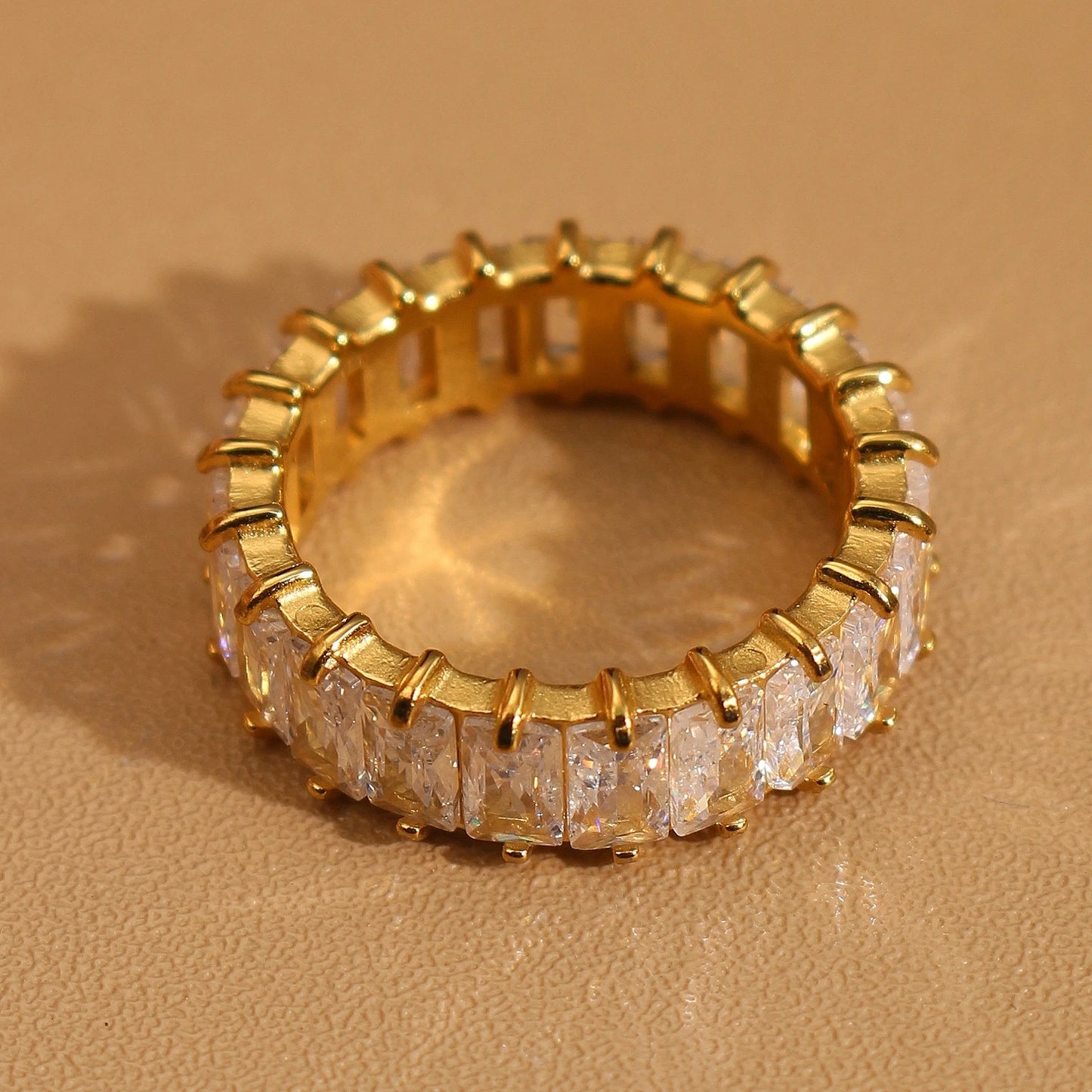 square zircon stainless steel plated 18K gold color Women's Wedding Ring