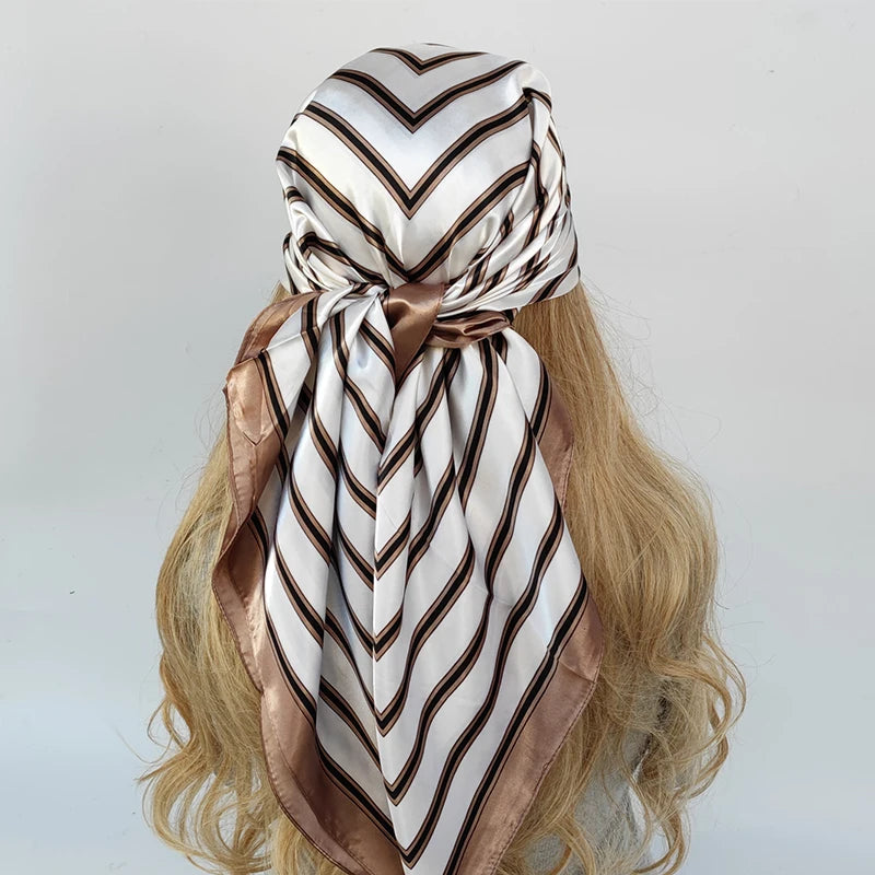 90cm Women Four Seasons Square Silk Satin Bandana Wrap Shawl Scarves Scarfs Spk3