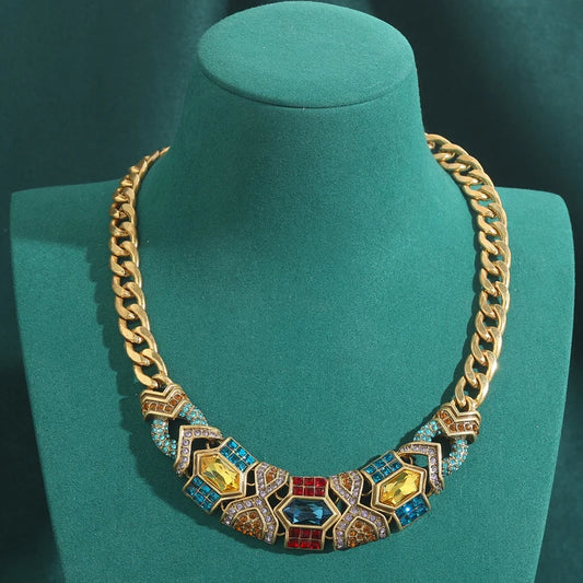 Vintage Jewelry Gold Color Elegant Rhinestone Necklace Choker For Woman Colorful Crystal Moon Gothic Collar Luxury Antique 2025