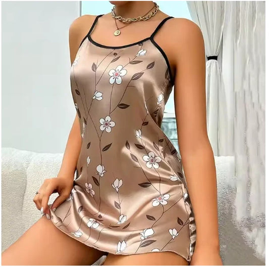 Women Nightwear Sexy Floral Prints Nightdress Sleepwear Nightgown
