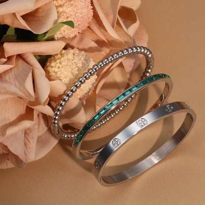 Women 18k Gold Plated Stainless Steel Green Zircon Bangles Bracelet Set Gift.