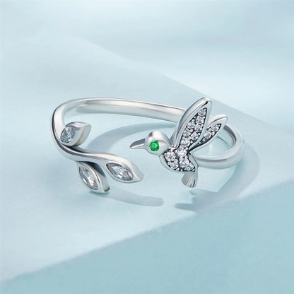 Men Women Sparkling Zircon Delicate Elegant Cute Hummingbird Open Ring