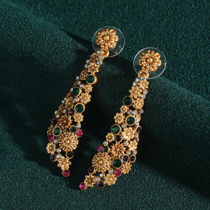 Women Vintage Rhinestones Flower Designer Charm Antique Drop Dangle Earrings