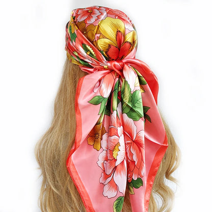 90cm Women Four Seasons Square Silk Satin Bandana Wrap Shawl Scarves Scarfs gk2