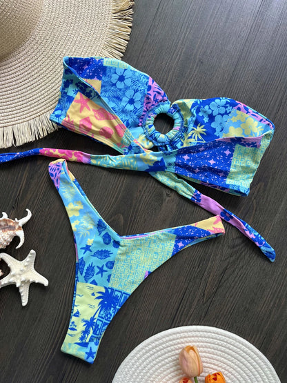 Sexy Colorful Floral Printed Bikini Swimsuit Two-pieces Bikini Bather Bathing Suit