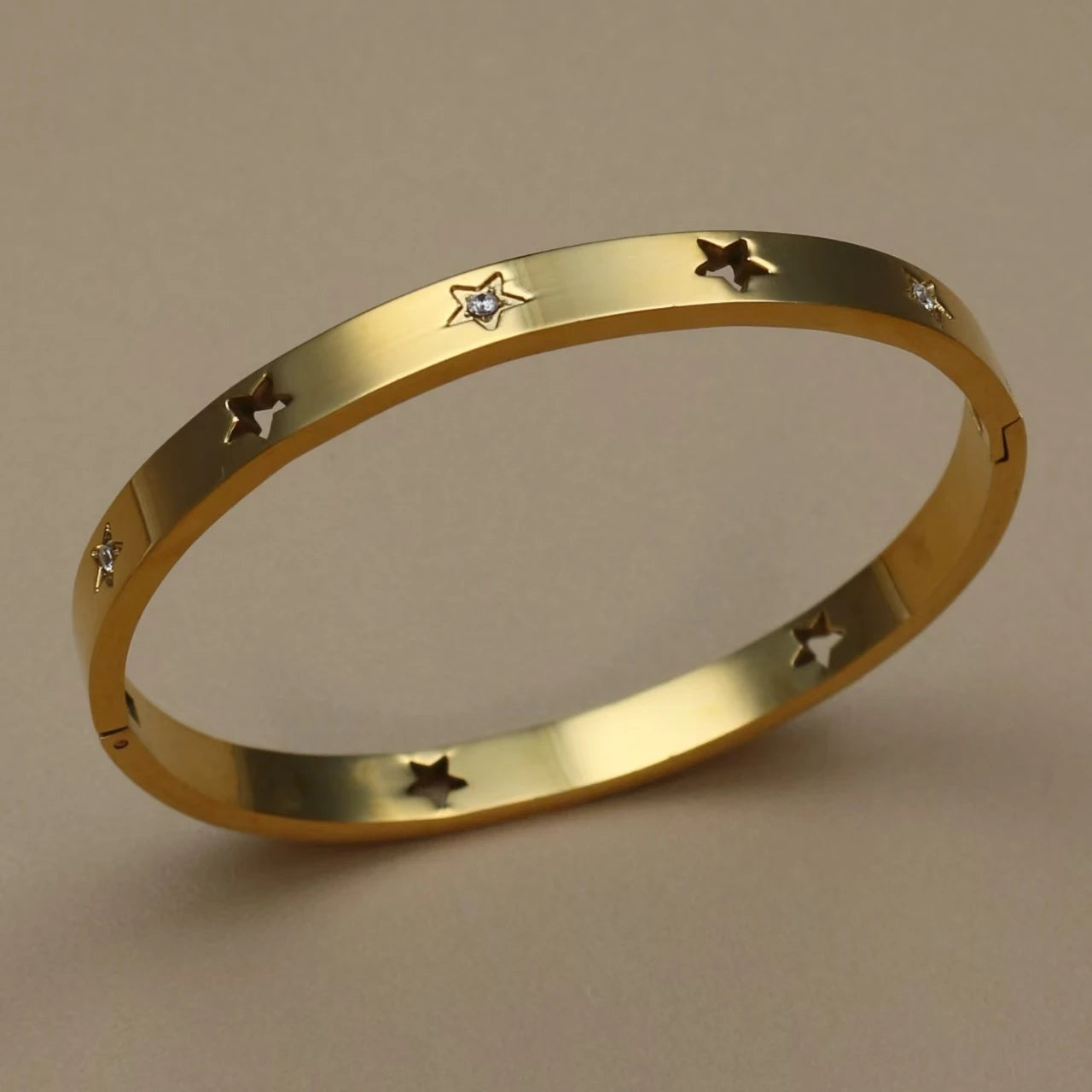 Fashion Stainless Steel Crystal Charm Gold Color Bracelet Women's Bangle