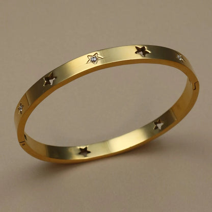 Fashion Stainless Steel Crystal Charm Gold Color Bracelet Women's Bangle