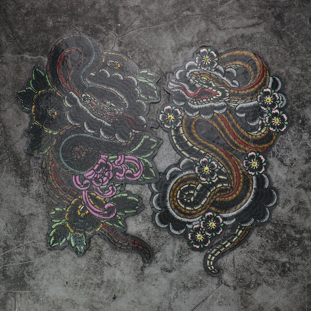 Embroidered Dragon Flower Patch Appliques Iron on Patches Badge Clothes Sewing