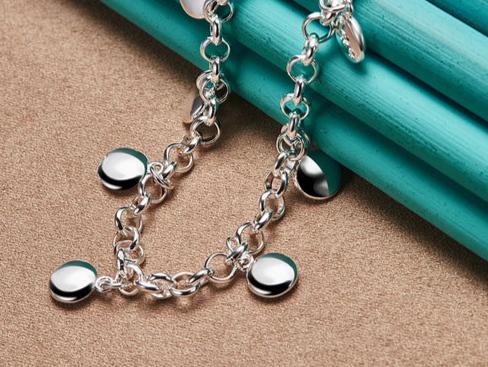 925 Sterling Silver Circle Round Bean Women Wedding Engagement Fashion Chain Necklace