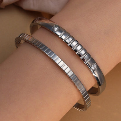 Vintage 18K Plated Stainless Steel Crystal Women's Fashion Bangles Bracelet