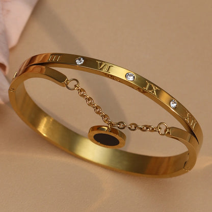 Women's Roman Digital Crystal Acrylic Pendant Fashion Stainless Steel Bracelet