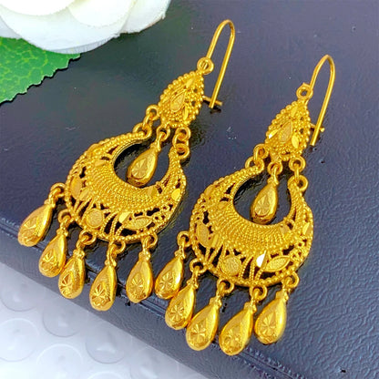 Dubai Ethiopia Tassel Gold Color African Women Bridal Wedding Drop Earrings
