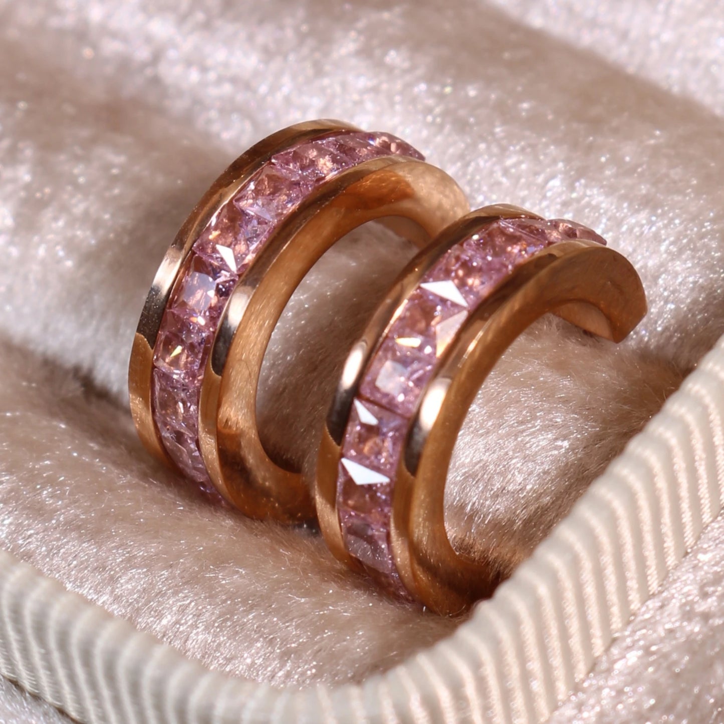 2-In-1 Women Rose Gold-Plated Stainless Steel Crystal Earrings Ring Jewelry Set