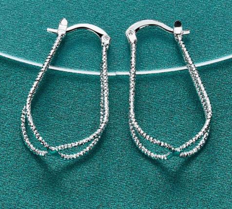 925 Sterling Silver Double Line Cross Woman Fashion Charm Wedding Hoop Earring