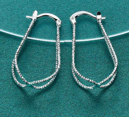 925 Sterling Silver Double Line Cross Woman Fashion Charm Wedding Hoop Earring