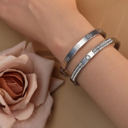18K Gold-Plated Cross Screwdriver Stainless Steel Zircon Bangle Bracelet Women's Jewelry