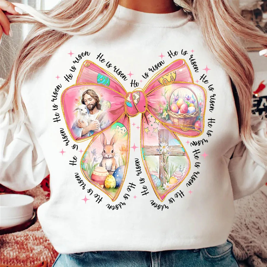 Easter Christian Jesus He is Risen Bow DIY Iron-On Heat Transfer Sticker Decals T-shirts Sweatshirts Bag Clothes Decor
