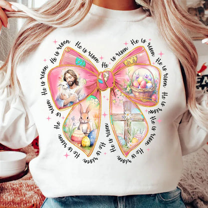 Easter Christian Jesus He is Risen Bow DIY Iron-On Heat Transfer Sticker Decals T-shirts Sweatshirts Bag Clothes Decor