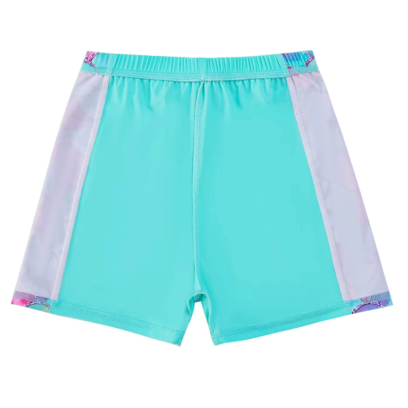 2pcs Kids Girls Short Sleeve Tops Swim Shorts Scale Print Patchwork Beach Bathing Swimwear