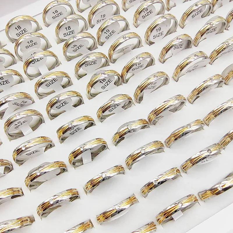 15pcs/Lot Wholesale Thin Stainless Steel Finger Double Colors Crystal Joint Rings