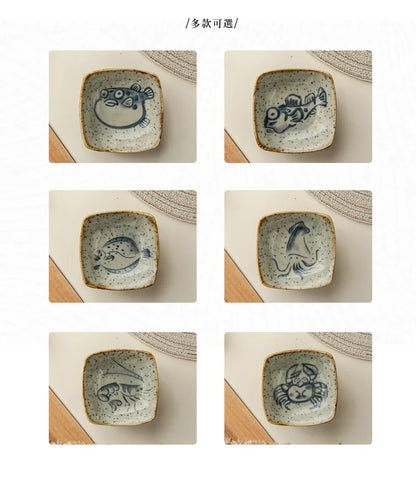 Vintage Ceramic Small Japanese Cartoon Sauce Dish Plate Tableware