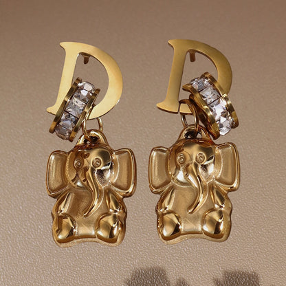 Crystal Stainless Steel 18k Gold-Plated Women's Elephant Eternal Earrings Gift