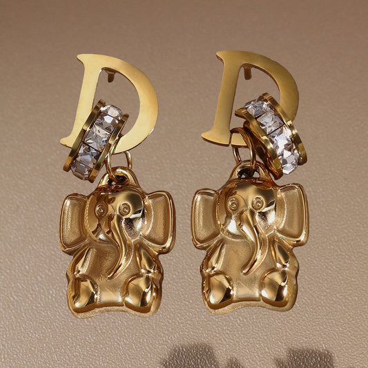 Crystal Stainless Steel 18k Gold-Plated Women's Elephant Eternal Earrings Gift