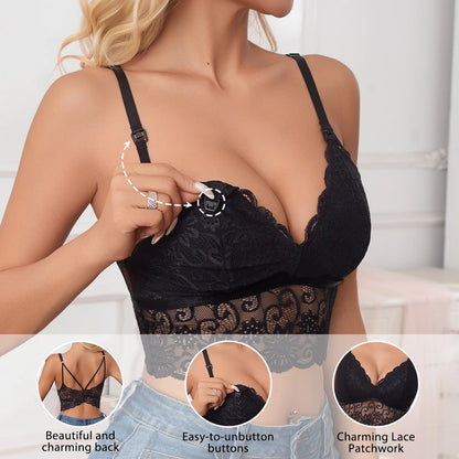 Women Front Open Maternity Lace Trim Nursing Breastfeeding Bra