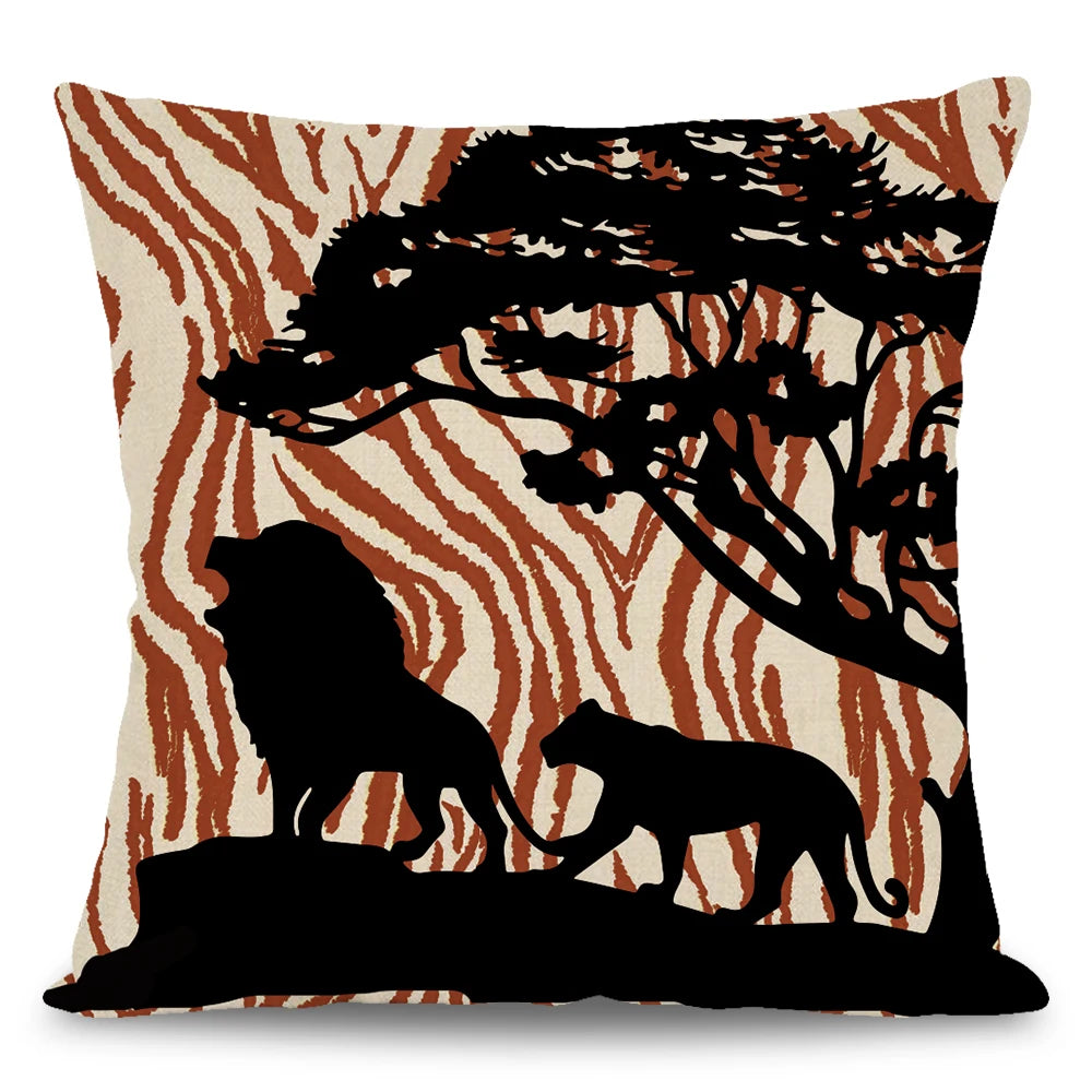 African Tribal Stylish Animal Giraffe Lion Elephant Vintage Sofa Cushion Pillowcase Cover