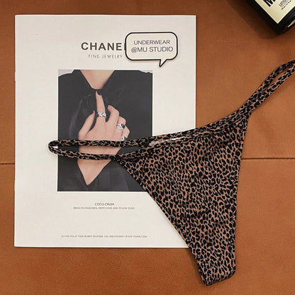 Low Waist Women G-String Leopard Ice Slik T-back Underwear Seamless Briefs Thong